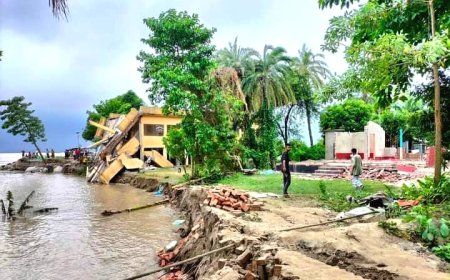 পদ্মার ভাঙনে বিদ্যালয়ের আংশিক নদীগর্ভে